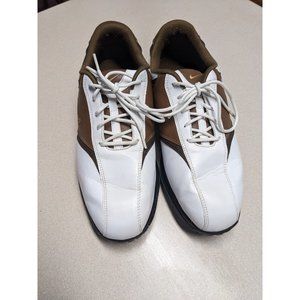Nike Mens Golf Shoes Power Channel TAC White Brown Leather Mens 9.5 M Cleats R45